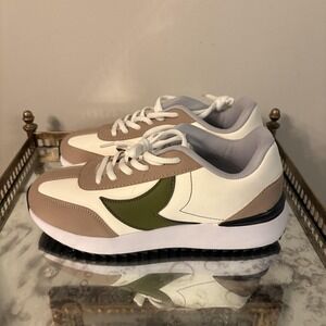 AOV Arch Shoes Womens Size 9 White Tan Green Walking Athletic Comfort